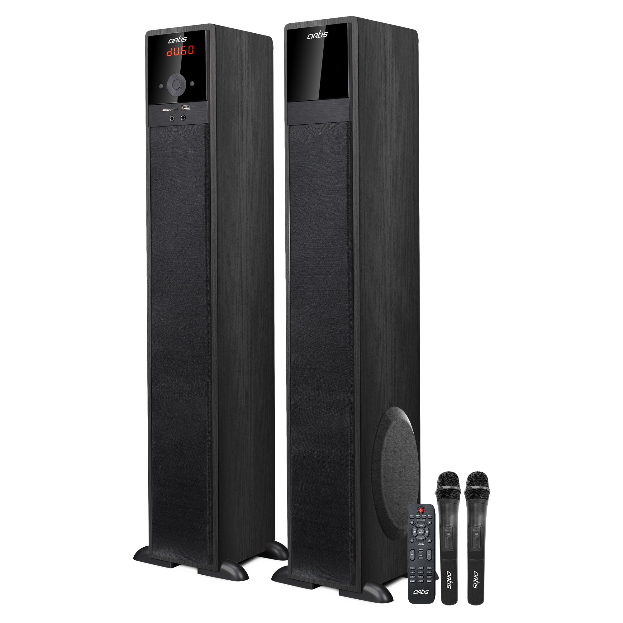 SoundHub 500 Bluetooth Tower Speaker with Bluetooth/HDMI/AUX in/Optical/USB Input /TF card Input/FM /wireless mic and remote (Black ) (400W RMS Output )