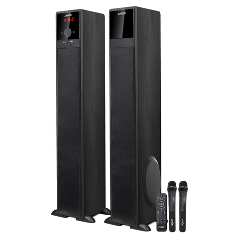 SoundHub 400 Bluetooth Tower Speaker with Bluetooth/HDMI/AUX in/Optical/USB Input /TF card Input/FM /wireless mic and wireless remote (Black ) (200W RMS Output )