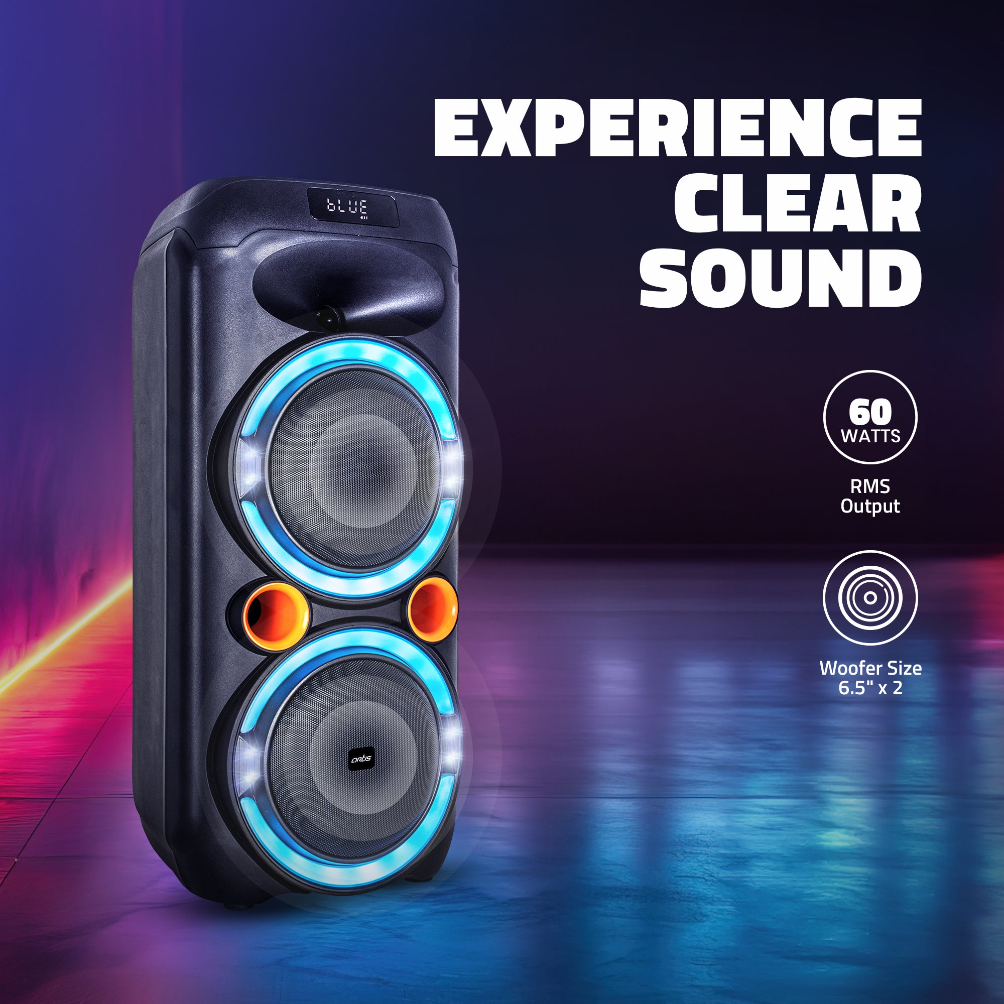 SoundMax 1000 60W Wireless Bluetooth Party Speaker with EQ Mode/FM/USB/Aux in/TF Card & Wireless Mic.