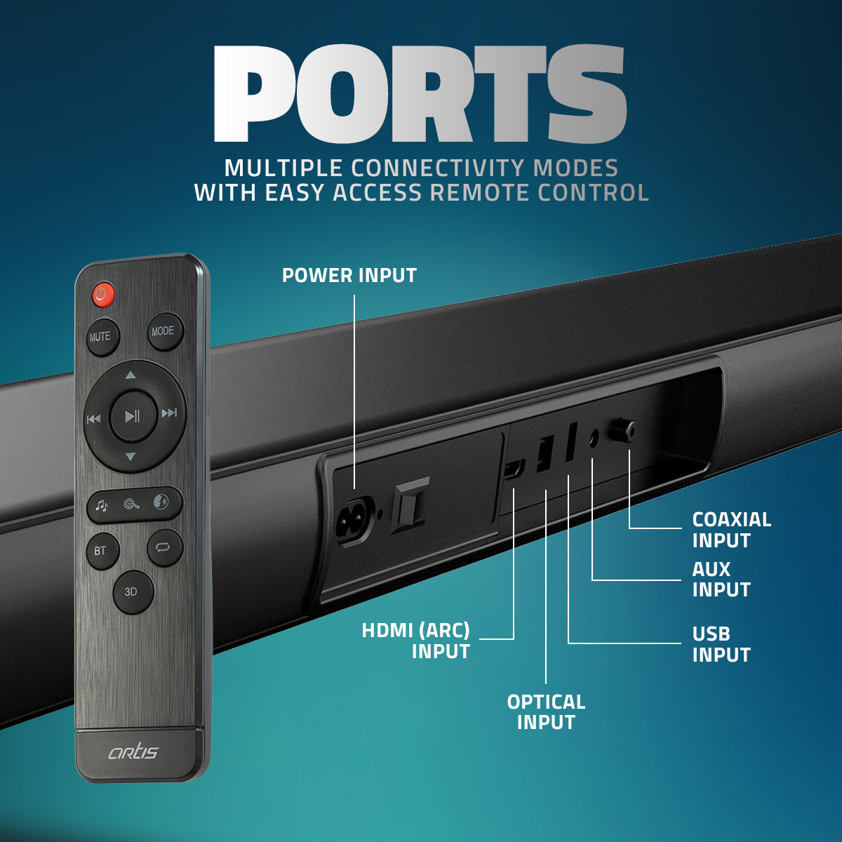 SoundHub 210 80 Watts Wireless Bluetooth Sound bar with 3EQ Pre-Sets,4 Driver Units & Multiple Input Modes: Bluetooth/HDMI(ARC) / AUX in/Optical/Co-Axial/USB Pen Drive Input