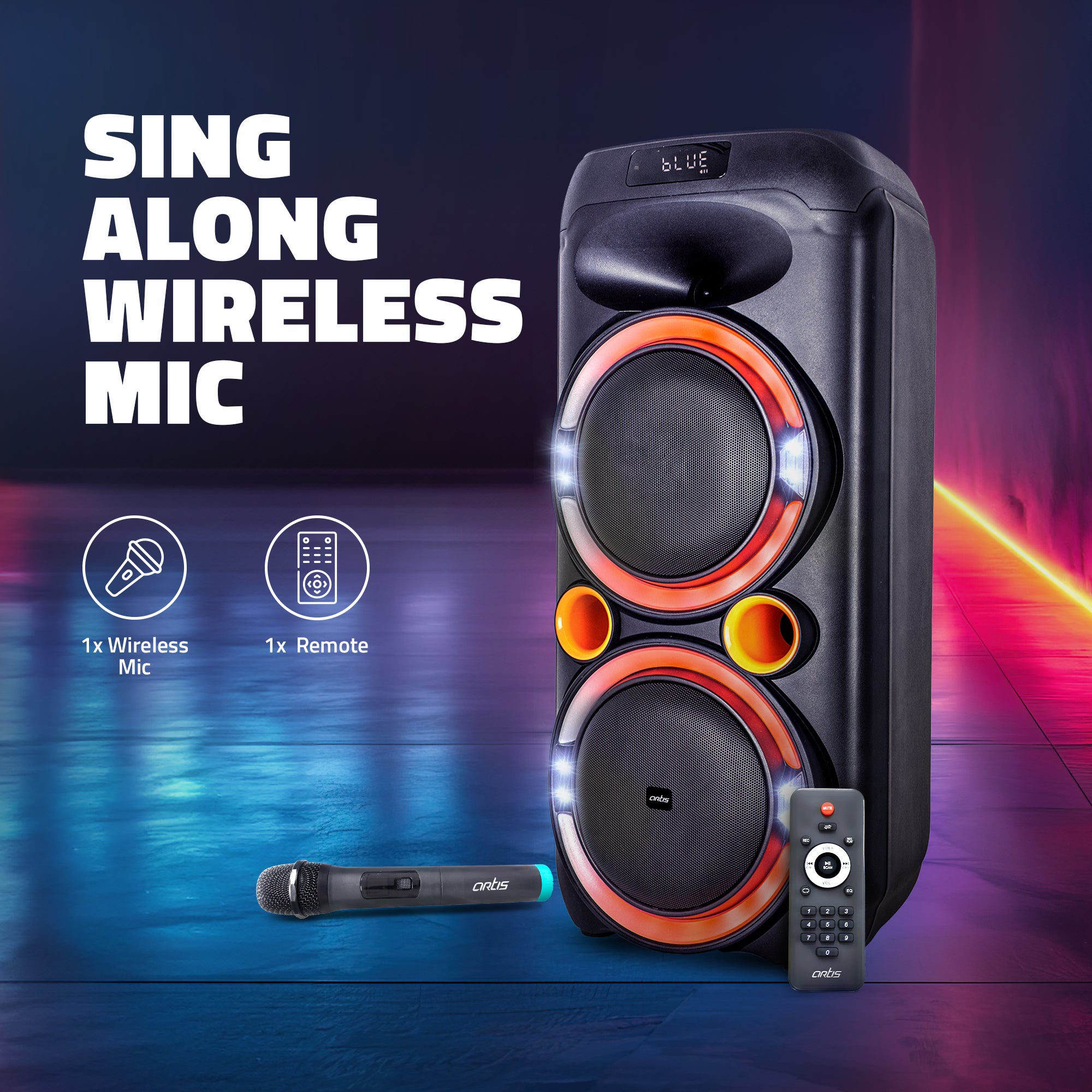 SoundMax 1000 60W Wireless Bluetooth Party Speaker with EQ Mode/FM/USB/Aux in/TF Card & Wireless Mic.