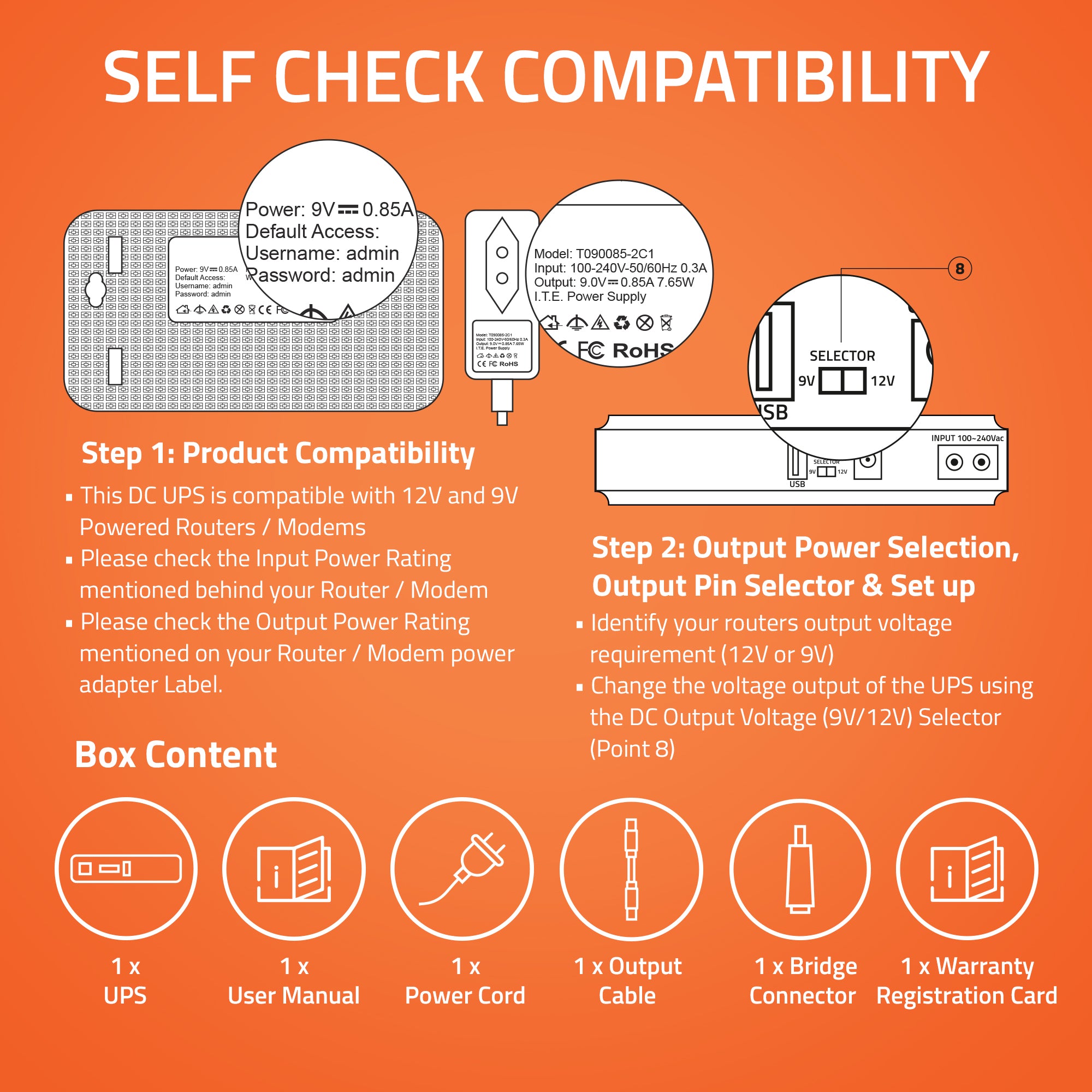 AR-MINIDC-2 Mini UPS for WiFi Router/Modem/Set top Box Devices. 8800mAh Battery. Supports 9V/12V-1A/1.5A/2A Routers. USB Port Phone Charging. Battery Level Indicator. BIS Certified